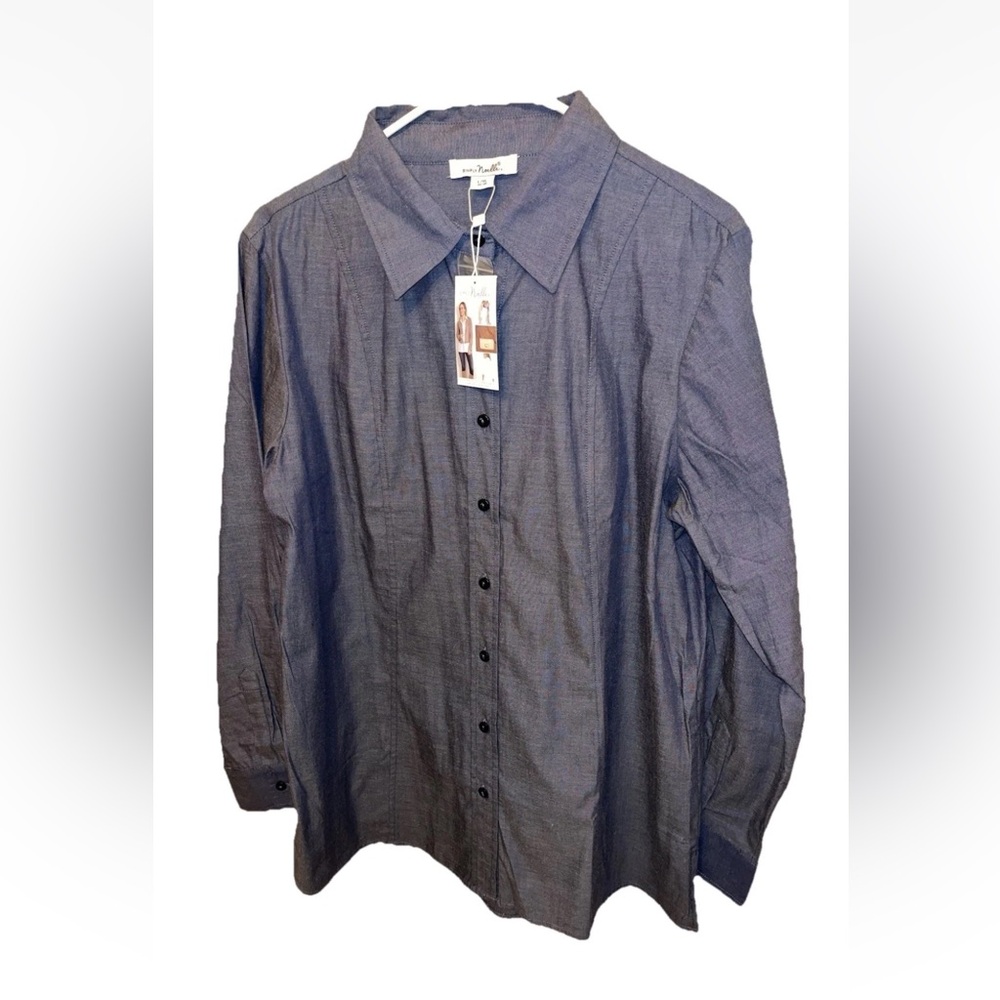 Simply Noelle Woman’s Long Sleeve Button-up Blue Shirt Size L/XL 12-14 NWT - Picture 3 of 6